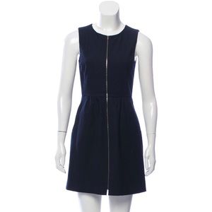Theory Front Zip Wool Sheath Dress, Navy 0 EUC